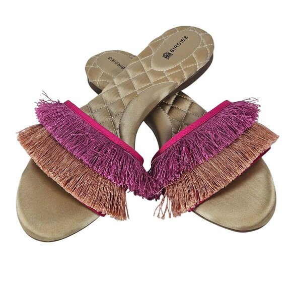 Birdies Women Fringed Slide Sandals 9 Pink Orange Resort Boho Comfort Vacation - Picture 4 of 7